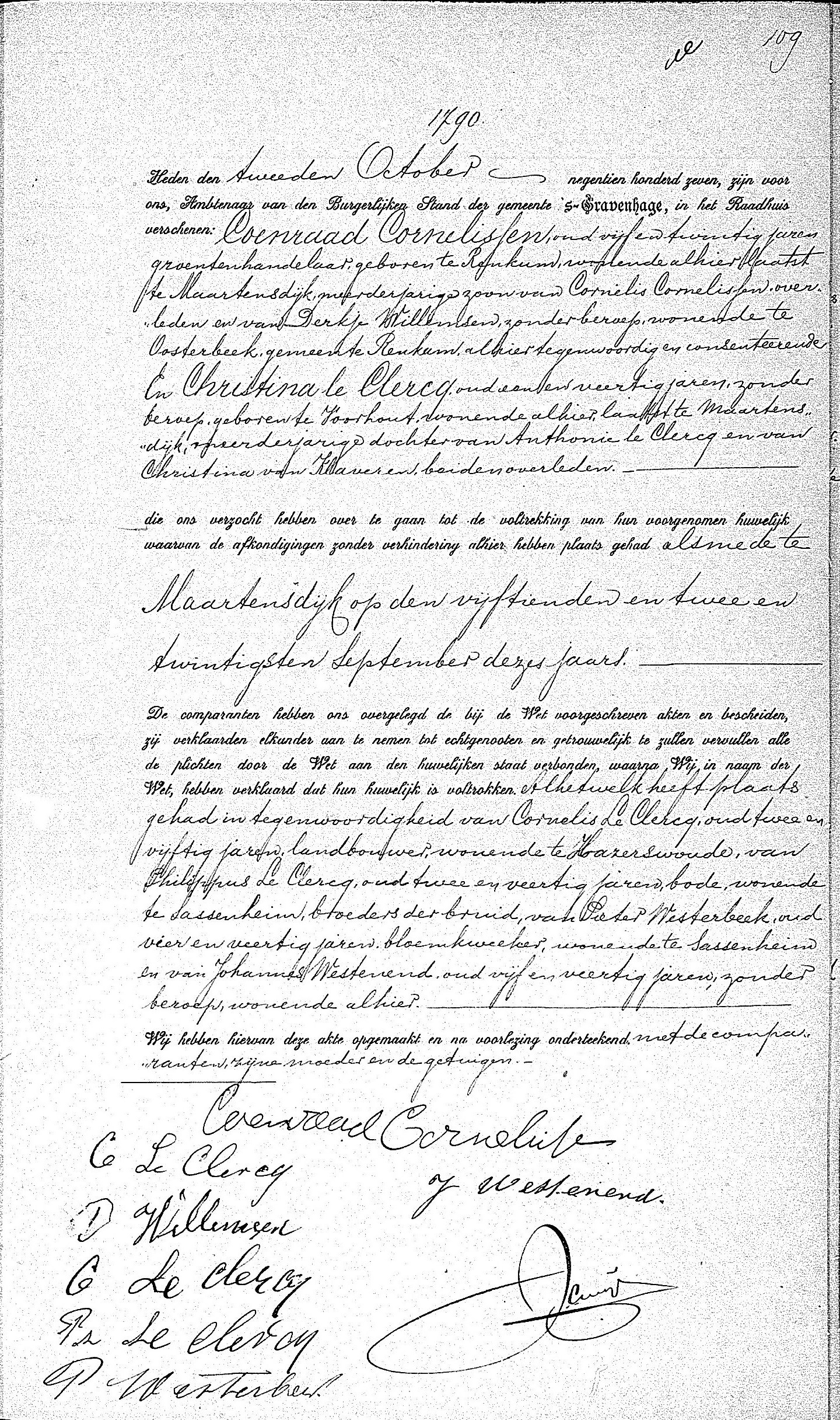 Klik voor foto in apart venster 1907_huweliijksaktie_christina_le_clercq_en_coenraad_cornelissen.jpg