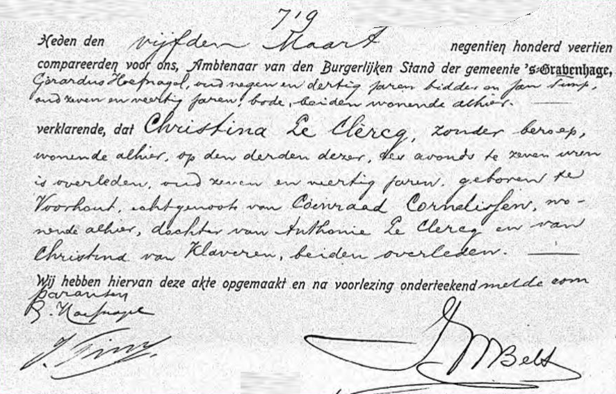 Klik voor foto in apart venster 1914-overlidjensakte_christina_le_clercq.png